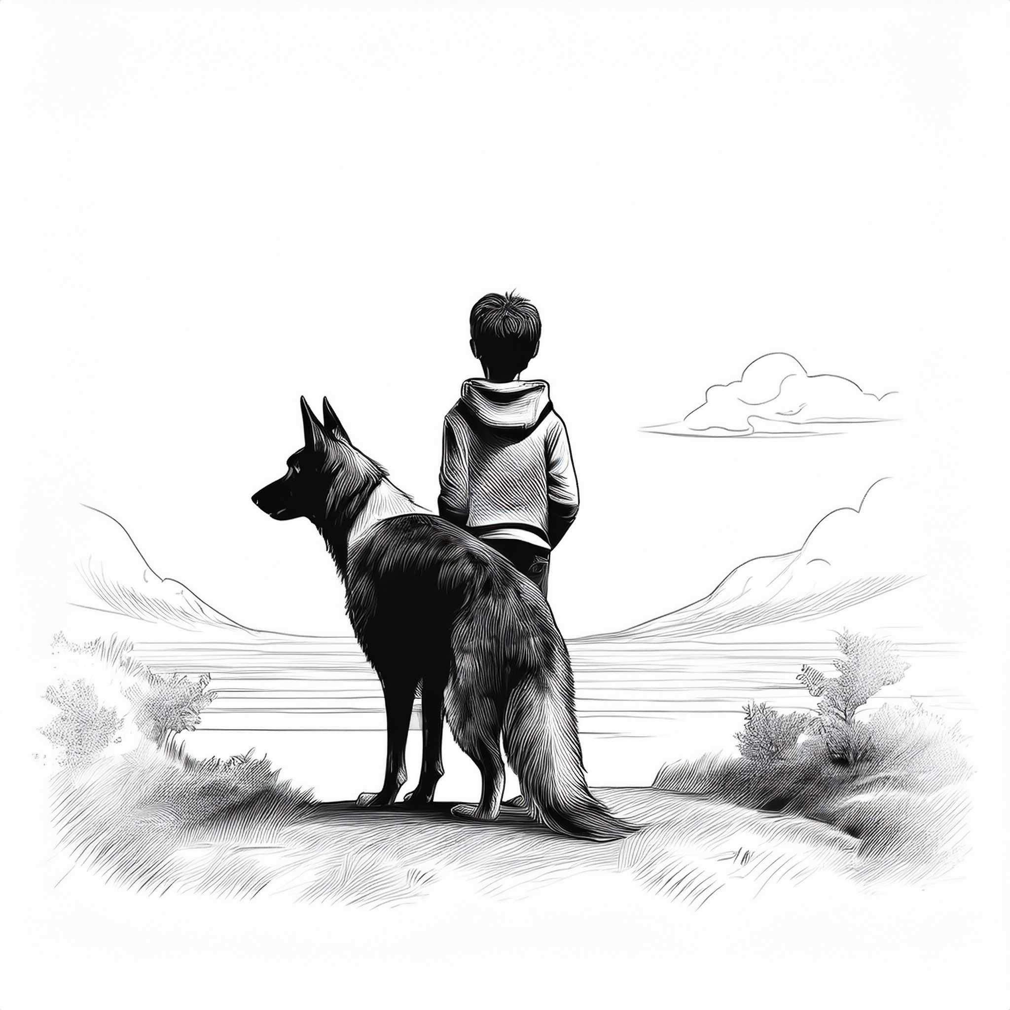 Un chien de berger et un enfant ado. Le chien et l'enfant sont de dos ils regardent l'horizon 06-05-2025 at 15-52-23